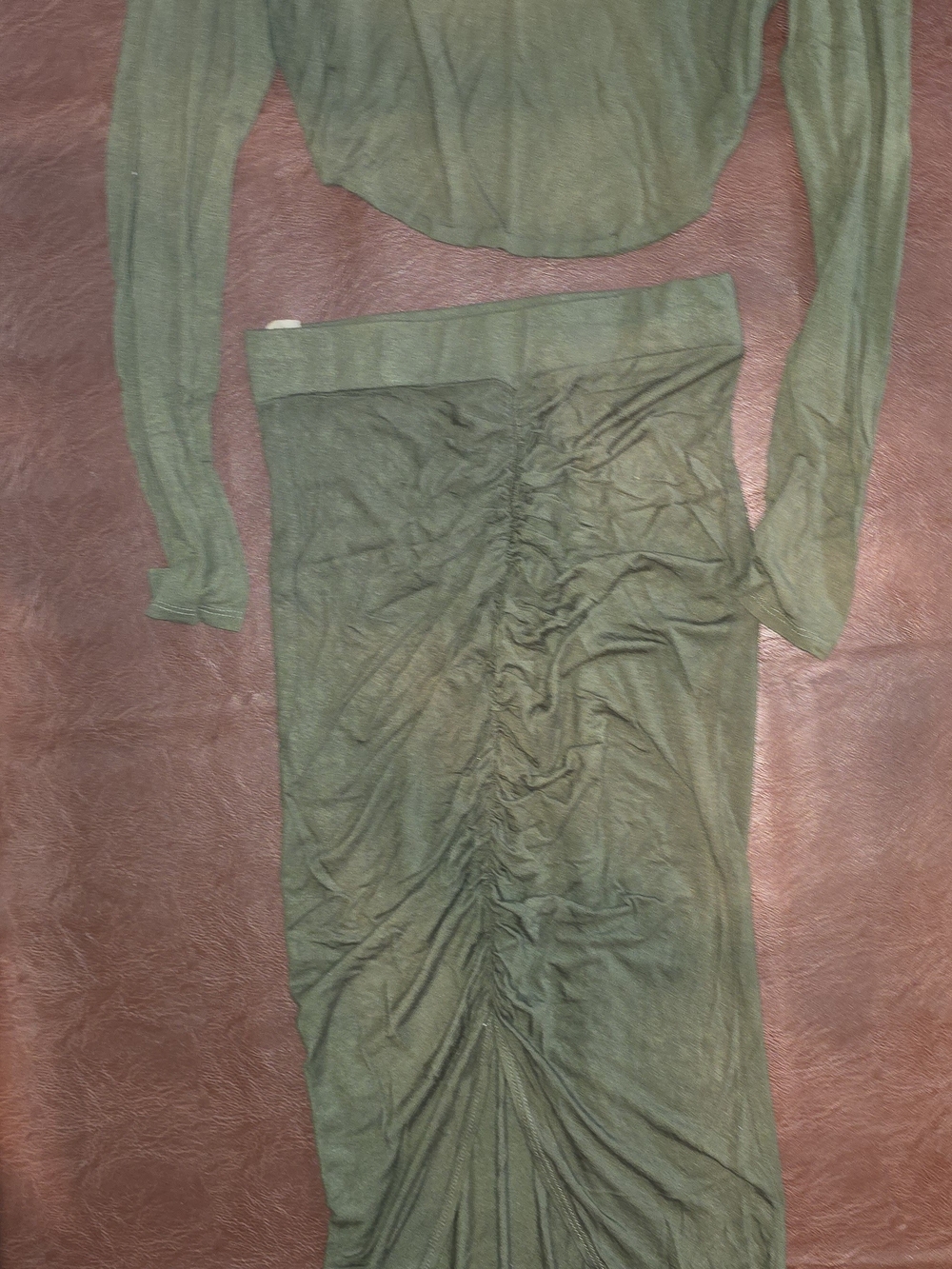 Olive Green Ruched Skirt Set - Women's Two-Piece